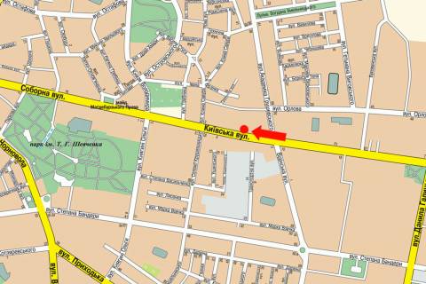 Ситилайт A в Ровно, 1.8x1.2  Київська вул., 6, біля Ощадбанку, навпроти автосалону "Citroen" схема