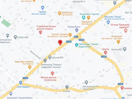 Видеоборд A в Стрые Шевченка вул., 53/1, аптека "Волиньфарм", прайс за ролик 10 сек 1 вихід/5 хвилин, на двосторонньому екрані, від 144 виходів на день. Розрахунок для інших параметрів трансляції уточнюйте у менеджера. - 301519 схема