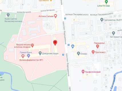 Видеоборд A у Луцьку Відродження пр., 13, аптека "Волиньфарм", прайс за ролик 10 сек 1 вихід/5 хвилин, на двосторонньому екрані, від 144 виходів на день. Розрахунок для інших параметрів трансляції уточнюйте у менеджера. - 301427 схема