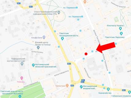 Ситилайт  в Житомире, 1.8x1.2  Київська вул., 3, зупинка "Готель" Україна ", в сторону Соборної пл. схема