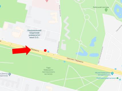 Бэклайт  в Киеве, 2.3x3.14  просп. Берестейський (Перемоги)., 34, навпроти Медуніверситету ім. Богомольця, в сторону центру схема