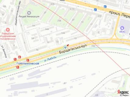 Билборд A в Киеве Борщагівська вул., 10, роздільник, з центру, прайс за трансляцію ролика 10 сек 1вихід / 80 сек, з 0:00 до 23:59 схема