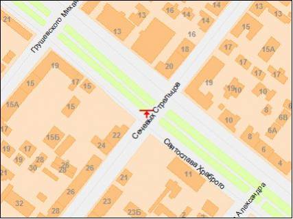 Билборд A в Днепр (Днепропетровск), 6х3  вул.Святослава Хороброго (Чкалова) – вул.Січових Стрільців (колиш. Артема) схема