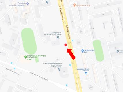 Билборд B в Киеве, 3x6  Воскресенський (Перова б-р) проспект., 1 в бік просп. Романа Шухевича (Генерала Ватутіна) схема
