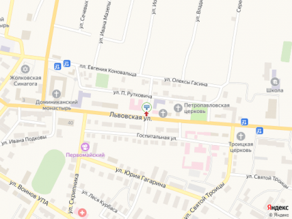 Билборд B в Жовкве, 3x6  Львівська вул., 15, поряд поліклініка, школа мистецтв схема