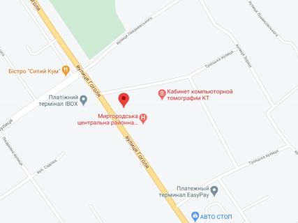 Видеоборд A у Миргороді Гоголя вул., 170А, аптека "Мед Сервіс", №Х075, прайс за ролик 10 сек 1 вихід/5 хвилин, з 8:00-22:00. Розрахунок для інших параметрів трансляції уточнюйте у менеджера. - 301446 схема