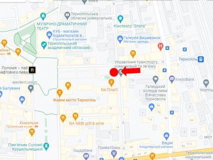 Ситилайт A в Тернополе, 1.8x1.2  Чорновола вул., 4, біля Укртелекому, в бік Театрального майдану схема