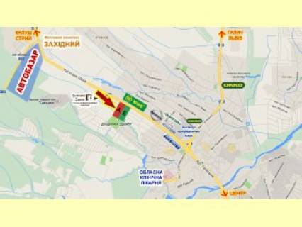 Билборд  в Ивано-Франковске, 3x6  Калуське шосе, навпроти АЗС "ВОГ", зупинка схема