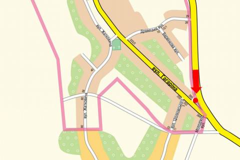 Білборд, Бігборд (Борд)  B у Ужгороді, 3x6  Роз''їзд з об''їзної траси на Мукачево, в''їзд в м. Ужгород схема