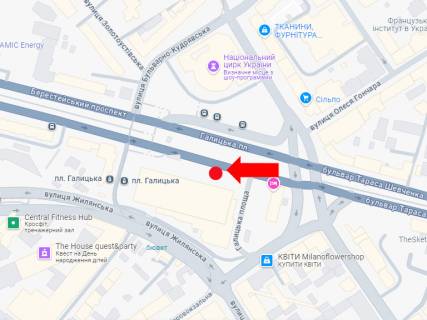 Ситилайт B в Киеве, 1.8x1.2  Галицька (кол. Перемоги) пл., 3, біля ТЦ "Україна", зупинка "Галицька площа (Перемоги пл.)" схема