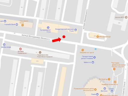Ситилайт B в Львове, 1.8x1.2  Великого В. вул., 26, біля McDonald's, супермаркету "Сильпо", ТЦ "Океан" схема