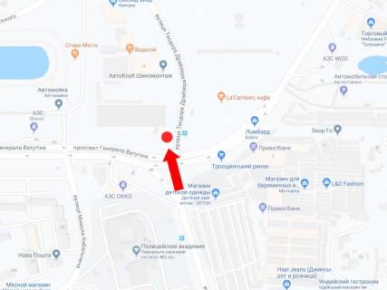 Prismatron, Prism A in Kyiv, 3x6  Suhevica av. (kolis. Vatutina av.) - st. Drajzera, na svitlofori, bila rinku "Troesina", v storonu st. Maakovs'kogo, st.m. "Pocajna" - 215121 scheme