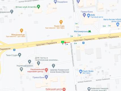Видеоборд B в Киеве просп. Берестейський (Перемоги)., 121, ст.м. "Житомирська", з центру, прайс за трансляцію ролика 10сек 1вихід/80сек, цілодобово - 378916 схема