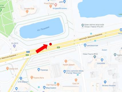 Билборд B в Киеве, 3x6  Бажана пр., навпроти ТРЦ "Піраміда", в сторону ст. м. "Харківська", з центру схема