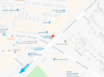 Ситилайт A в Харькове, 1.8x1.2  Павлова вул. - Подольського (кол. Амурська) вул., зупинка "ст.м. Барабашова", в центр схема