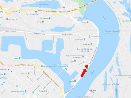 Білборд, Бігборд (Борд)   у Києві, 3x6  Набережно-Рибальська вул., перед Подільсько-Воскресенським мостом, в бік просп. Степана Бандери (Московський), Оболоні схема