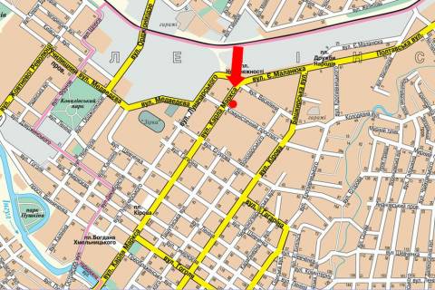 Citylight B in Kropyvnytskyi (Kirovograd), 1.8x1.2  V. Perspektivna st. (kol. Marksa st.), 3/5, bila magazinu "Metiz" scheme