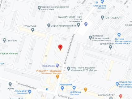 Видеоборд A у Дніпро (Дніпропетровськ) Зразкова (колишня Академіка Образцова) вул., 1, аптека "Мед Сервіс", №Дп164, прайс за ролик 10 сек 1 вихід/5 хвилин, з 8:00-22:00. Розрахунок для інших параметрів трансляції уточнюйте у менеджера. - 301340 схема