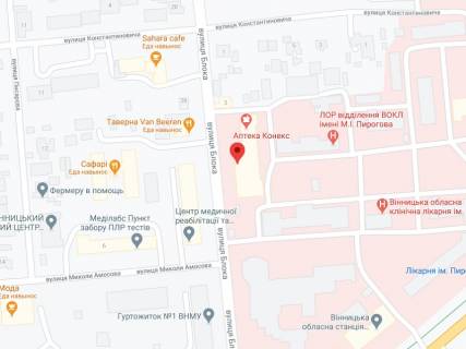 Видеоборд A в Виннице Пирогова вул., 46, аптека "Конекс", прайс за ролик 10 сек 1 вихід/5 хвилин, на двосторонньому екрані, від 144 виходів на день. Розрахунок для інших параметрів трансляції уточнюйте у менеджера. - 301287 схема