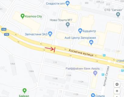 Билборд A в Запорожье, 6х3  Космічна вул. - Олександра Говорухи вул., біля автсалону AUDI схема