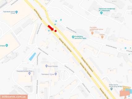 Ситилайт A в Киеве, 1.8x1.2  Українки бул., 2 / вул. Госпітальна, в сторону пл. Л. Українки схема