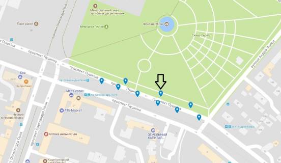 Ситилайт  в Днепр (Днепропетровск), 1.8x1.2  Українки (кол. Пушкіна) пр., 15 схема