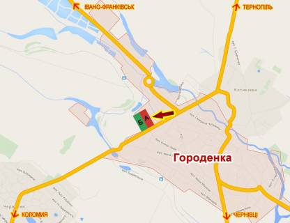 Билборд A в Городенке В'їзд в місто з боку Коломиї схема