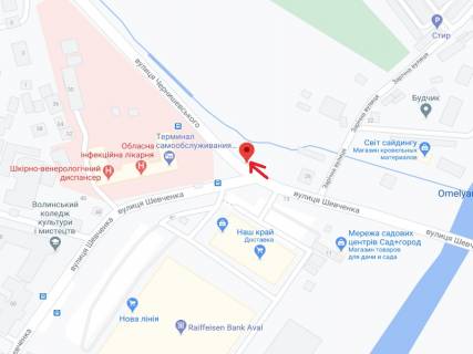 Билборд A в Луцке Шевченко вул., 26 - Державності (колишня Чернишевського) вул. схема