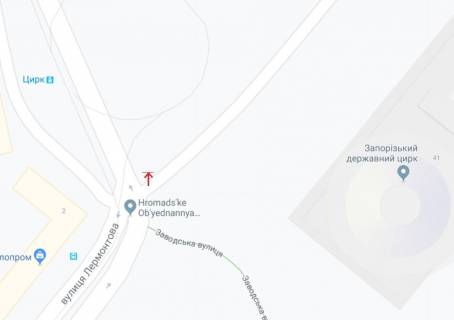 Билборд A в Запорожье, 6х3  В'ячеслава Зайцева (Лермонтова) вул. - Заводська вул., біля цирку (РОЗМІР РЕКЛАМНОГО МАТЕРІАЛУ 5,8х2,8) схема