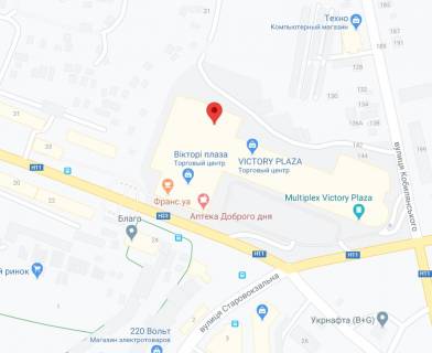 Видеоборд A у Кривому Розі Центральний просп. (кол. Вул. Лермонтова)., 37, ТЦ "VICTORY PLAZA", відеостойка, прайс за ролик 10 сек, 168 виходів c 8:00 до 22:00. Розрахунок інших параметрів уточнюйте у менеджера. - 292407 схема