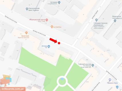 Ситилайт A в Киеве, 1.8x1.2  Інститутська вул., 16 / вул. Садова, в сторону вул. Шовковичної схема