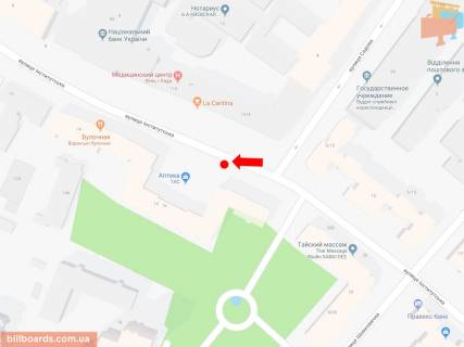Ситилайт B в Киеве, 1.8x1.2  Інститутська вул., 16 / вул. Садова, в сторону вул. Банкової, ст.м. "Хрещатик" схема