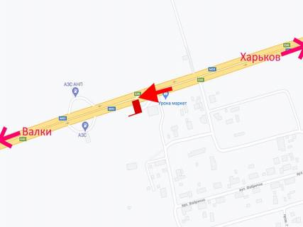 Білборд, Бігборд (Борд)  B у , Травневе (Травневе), 3x6  Траса Київ - Харків - с. Травневе, маркет "Крон", (1), у бік м. Валки схема