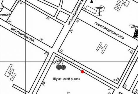 Білборд, Бігборд (Борд)  B у Херсоні Лавреньова вул., ринок "Шуменський" схема