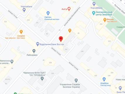 Видеоборд A у Черкасах Байди Вишневецького вул., 47, аптека "Вітамін", прайс за ролик 10 сек 1 вихід/5 хвилин, з 8:00-22:00. Розрахунок для інших параметрів трансляції уточнюйте у менеджера. - 301592 схема