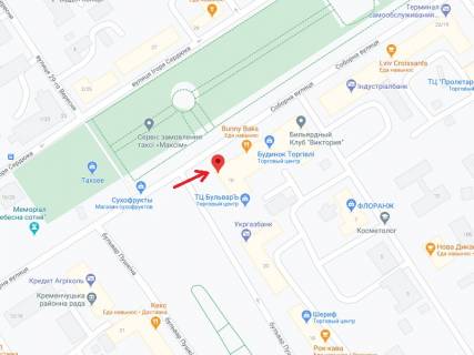 Видеоборд A в Кременчуге вул. Соборна (кол. Леніна)., 16, фасад, прайс за ролик 15сек 1 вихід / 5 хвилин, з 7: 00-22: 00. Розрахунок для інших параметрів уточнюйте у менеджера. - 297272 схема
