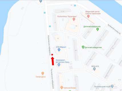 Ситилайт A в Киеве, 1.8x1.2  Русанівська набережна, 18, біля супремаркета "АТБ", в сторону ст. м. «Лівобережна» схема