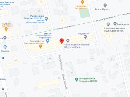 Видеоборд A в Ирпене Шевченка вул., 7 М, аптека "Вітамін", прайс за ролик 10 сек 1 вихід/5 хвилин, на двосторонньому екрані, від 144 виходів на день. Розрахунок для інших параметрів трансляції уточнюйте у менеджера. - 301377 схема
