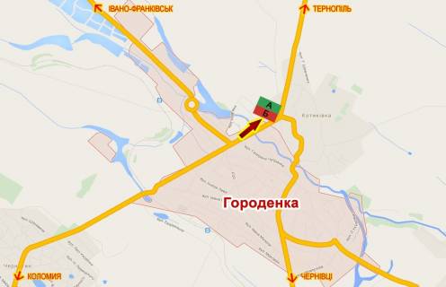Білборд, Бігборд (Борд)  B у Городенці В'їзд в місто з боку Тернополя схема