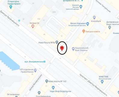 Citylight B in Dnipro (Dnipropetrovsk), 1.2х1.8  st. Voskresens'ka - prosp. Dmitra Avornic'kogo scheme