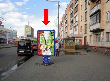 Ситилайт A в Житомире, 1.8x1.2  Київська вул., 98 - Східна вул., навпроти ТЦ "Ярмарок", супермаркету "Ельдорадо", на світлофорі фото 1
