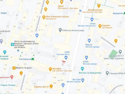 Видеоборд A в Киеве Хмельницького вул., 2 - Хрещатик вул., 38, ТРИ екрани. Прайс за трансляцію ролика 10 сек 1 раз в 5 хвилин c 7:00 до 23:00 - 301710 схема