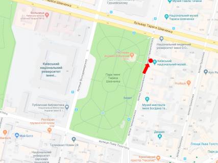 Сiтiлайт B у Києві, 1.8x1.2  Терещенківська вул., 11, навпроти парку Т. Шевченка, в сторону бул. Шевченка схема