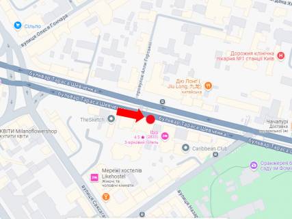 Ситилайт A в Киеве, 1.305x2.14  Шевченка бул., 27, зупинка "Академія Адвокатури України", фронтальний схема