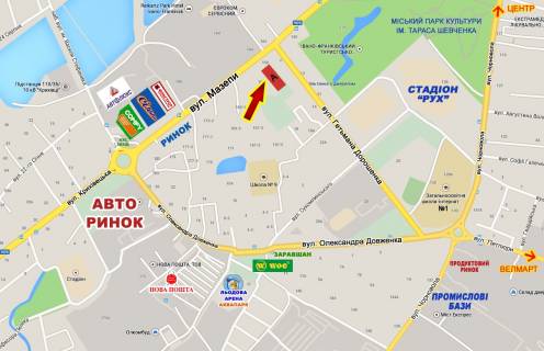 Билборд  в Ивано-Франковске, 3x6  Мазепи вул. - Дорошенка вул. схема