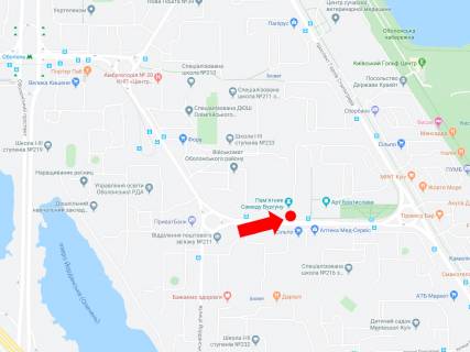 Билборд B в Киеве, 3x6  Архипенка вул. (колиш. М. Залки), навпроти супермаркету "Сільпо", в бік просп. Володимира Івасюка (Героїв Сталінграда) схема