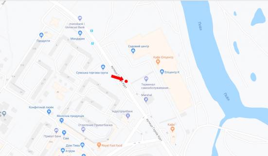 Билборд B в Сумах, 3x6  Героїв Крут вул. (кол. Черепіна вул.) / Лушпи пр., біля АЗС "Marshal" схема