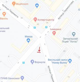 Білборд, Бігборд (Борд)  A у Запоріжжі, 6х3  Перемоги вул. - В'ячеслава Зайцева (Лермонтова) вул., біля автостоянки схема