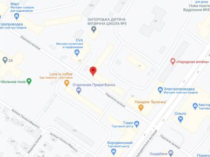 Видеоборд A в Запорожье Дмитра Вишневецького (Ладозька) вул., 14, аптека "Мед Сервіс", №Дн123, прайс за ролик 10 сек 1 вихід/5 хвилин, з 8:00-22:00. Розрахунок для інших параметрів трансляції уточнюйте у менеджера. - 301364 схема