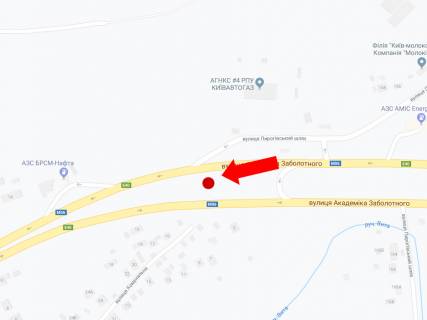 Billboard B in Kyiv, 3x6  Zabolotnogo st. - Pirogivs'kij slah, bila tutunovoi fabriki, rozdil'nik, v bik Stolicnogo sose scheme
